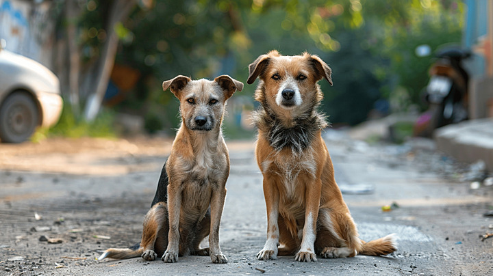 pngtree two stray dogs on street in summer pets without owners image 15838839
