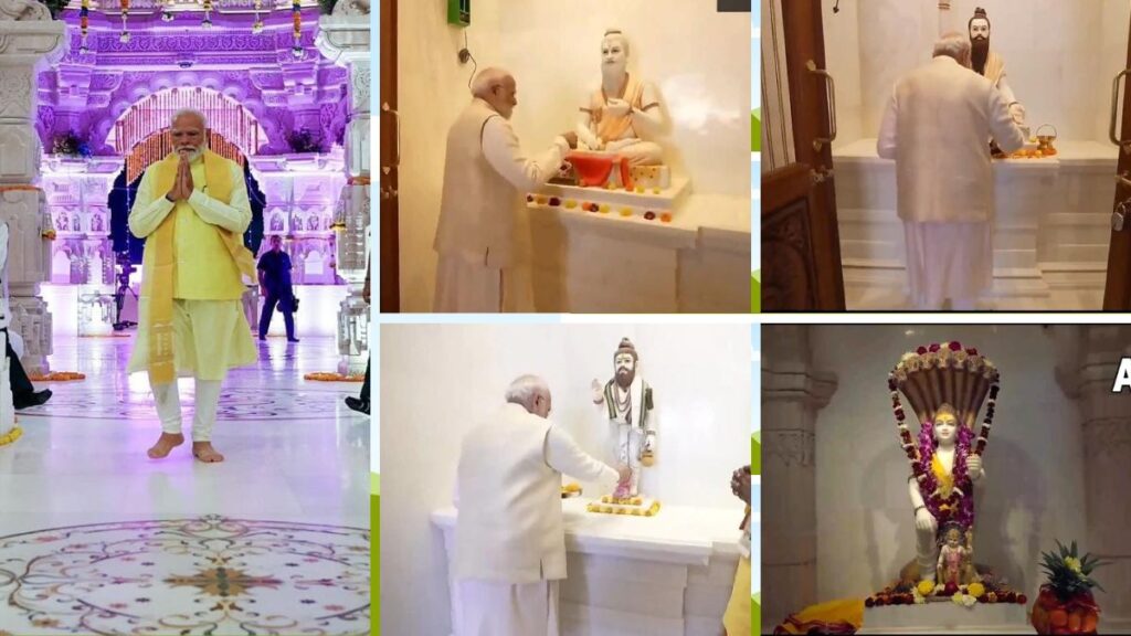 अयोध्या राम मंदिर: पीएम मोदी ने 161 फीट ऊंचे शिखर पर केसरिया धर्मध्वजा का ऐतिहासिक ध्वजारोहण किया 3 PM Modi Saptrishi Temple 1764048567654